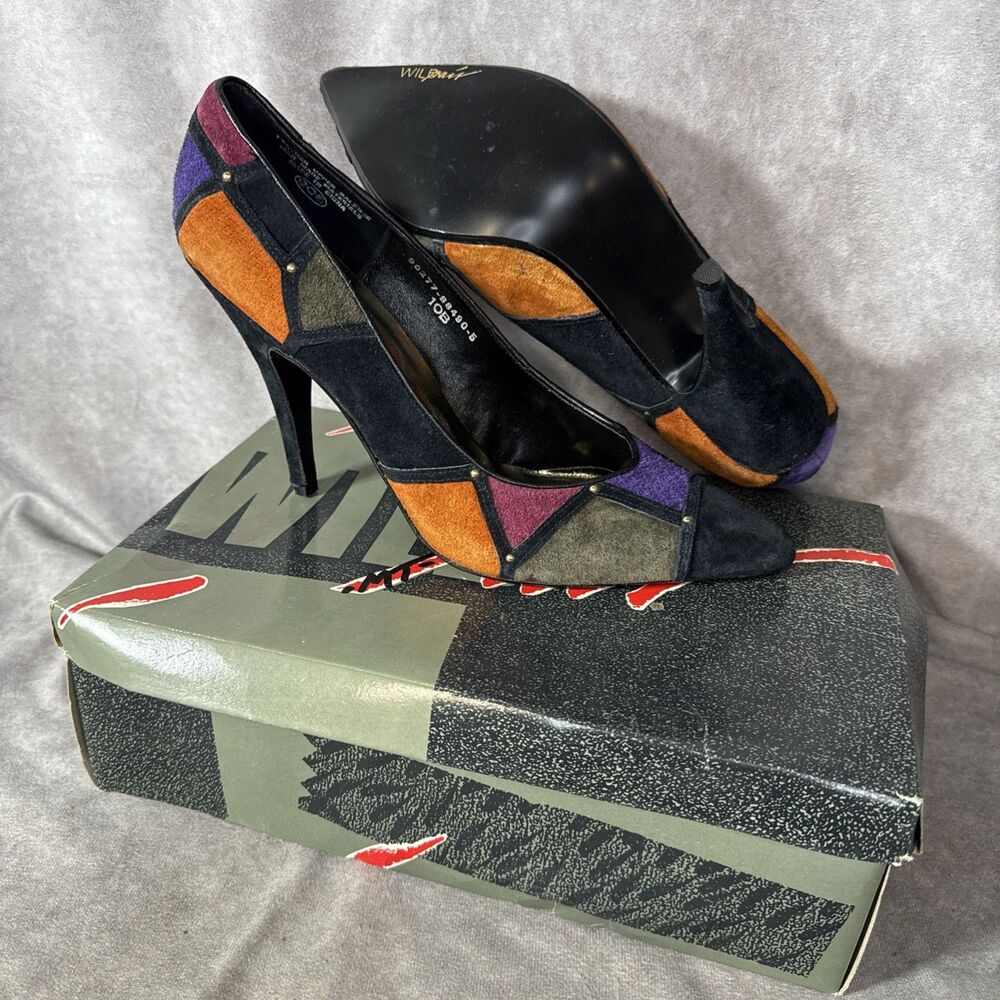 Vintage The Wild Pair Heels 1980s Block Patch Work size 10B New In Box